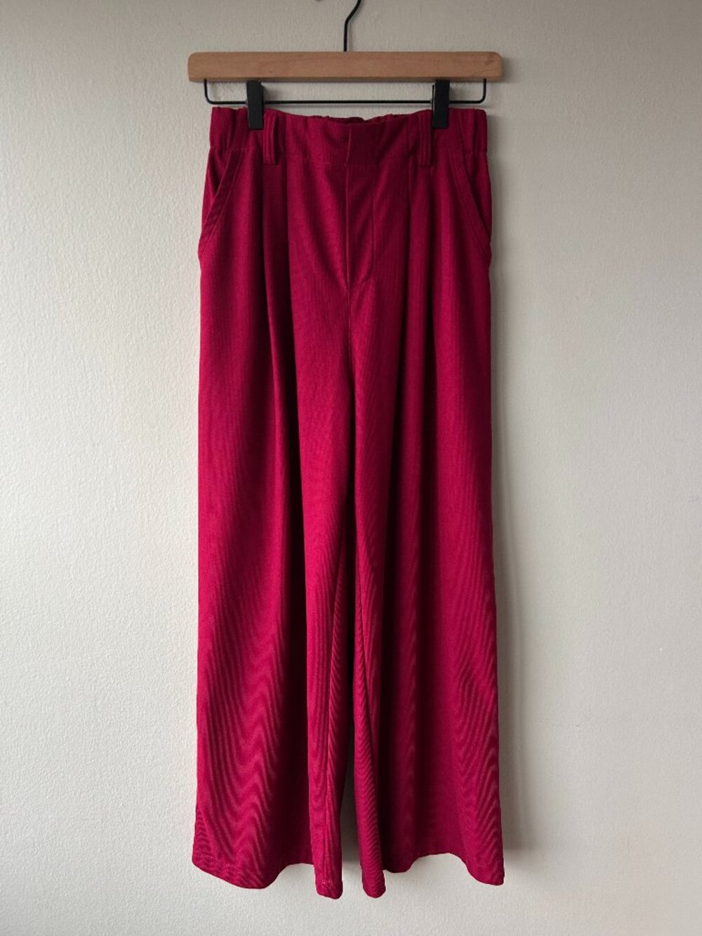 Halara Flex High Waisted Wide Leg Waffle Work Pants Burgundy S Petite
